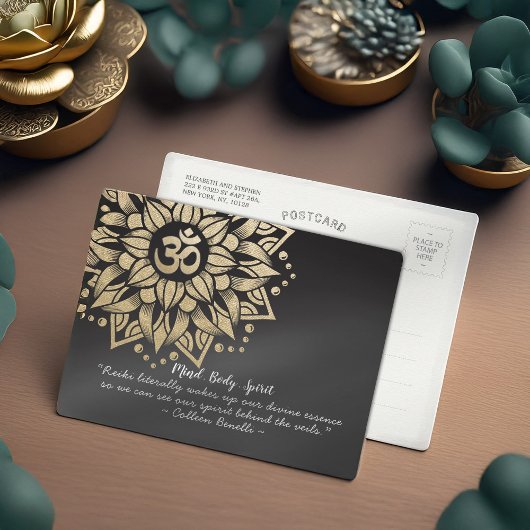 Yoga Meditation Instructor Gold Mandala Om Symbol Postkarte