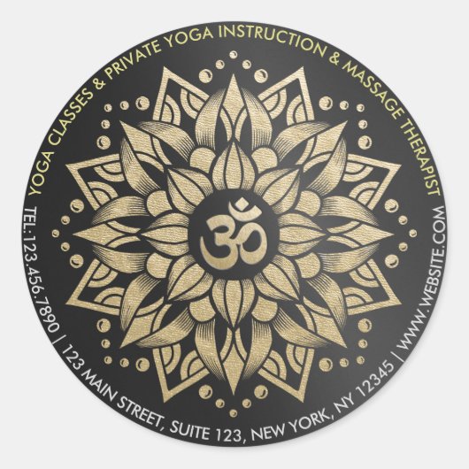 Yoga Meditation Instructor Gold Mandala Om Symbol Runder Aufkleber (Vorderseite)