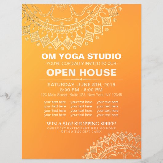 Yoga Meditation Instructor Gold Mandala Open House Flyer (Vorne)