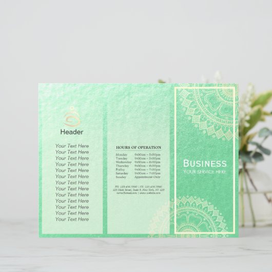 Yoga Meditation Instructor Gold Mandala Tri-Fold (Stehend Vorderseite)