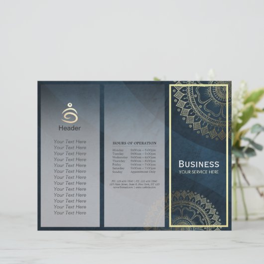 Yoga Meditation Instructor Gold Mandala Tri-Fold (Stehend Vorderseite)