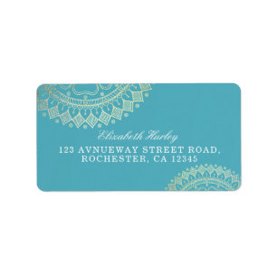 Yoga Meditation Instructor Green Blue Gold Mandala Adressaufkleber