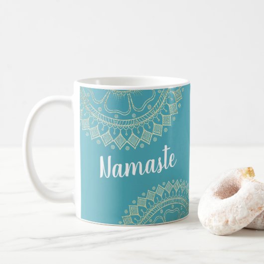 Yoga Meditation Instructor Green Blue Gold Mandala Kaffeetasse (Mit Donut)