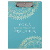 Yoga Meditation Instructor Green Blue Gold Mandala Klemmbrett (Vorderseite)
