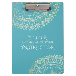 Yoga Meditation Instructor Green Blue Gold Mandala Klemmbrett
