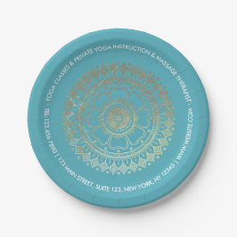 Yoga Meditation Instructor Green Blue Gold Mandala Pappteller