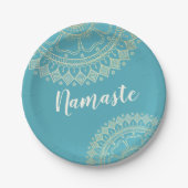 Yoga Meditation Instructor Green Blue Gold Mandala Pappteller (Vorderseite)