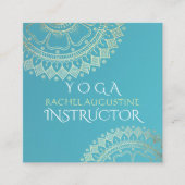 Yoga Meditation Instructor Green Blue Gold Mandala Quadratische Visitenkarte (Vorderseite)
