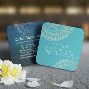 Yoga Meditation Instructor Green Blue Gold Mandala Quadratische Visitenkarte