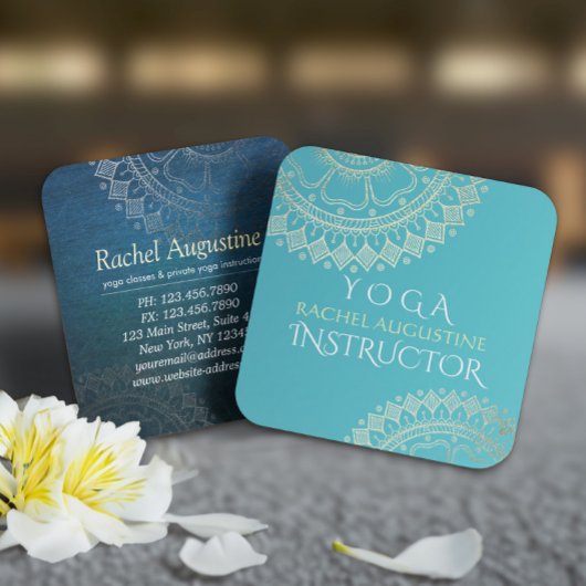 Yoga Meditation Instructor Green Blue Gold Mandala Quadratische Visitenkarte