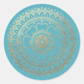 Yoga Meditation Instructor Green Blue Gold Mandala Runder Aufkleber (Vorderseite)