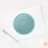 Yoga Meditation Instructor Green Blue Gold Mandala Runder Aufkleber (Umschlag)