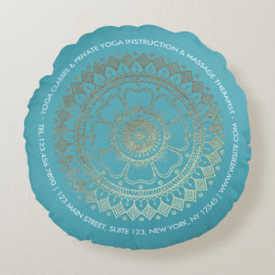 Yoga Meditation Instructor Green Blue Gold Mandala Rundes Kissen