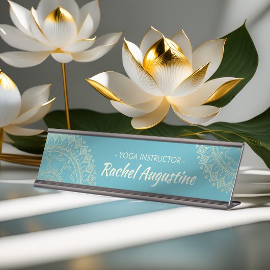 Yoga Meditation Instructor Green Blue Gold Mandala Schreibtischnamensplakette