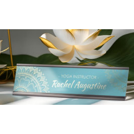 Yoga Meditation Instructor Green Blue Gold Mandala Schreibtischnamensplakette