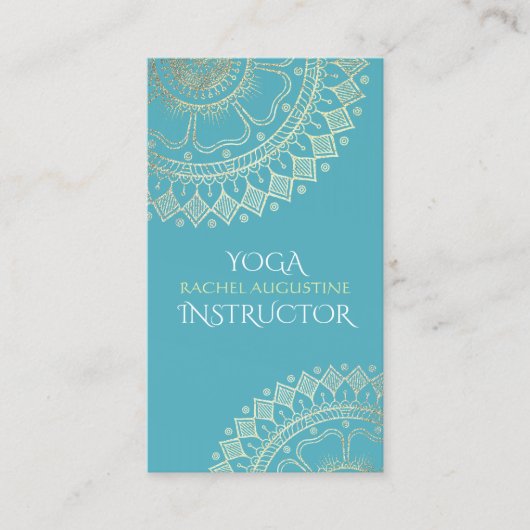 Yoga Meditation Instructor Green Blue Gold Mandala Terminkarte (Vorderseite)