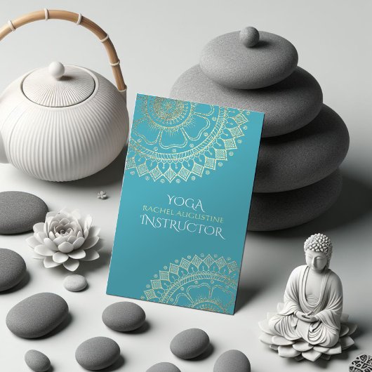 Yoga Meditation Instructor Green Blue Gold Mandala Terminkarte