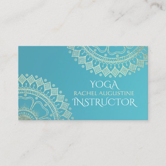 Yoga Meditation Instructor Green Blue Gold Mandala Visitenkarte (Vorderseite)