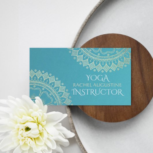Yoga Meditation Instructor Green Blue Gold Mandala Visitenkarte