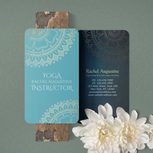 Yoga Meditation Instructor Green Blue Gold Mandala Visitenkarte