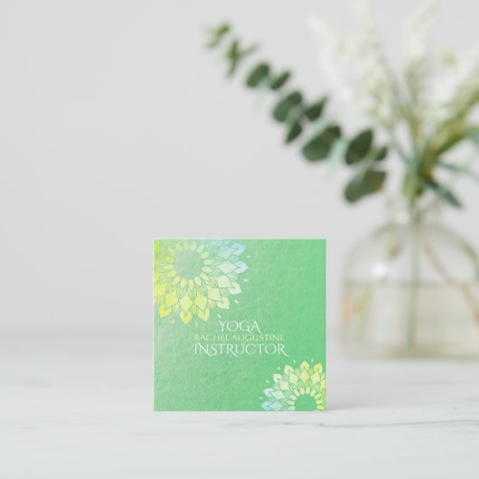Yoga Meditation Instructor Green Gold Foil Mandala Quadratische Visitenkarte (Stehend Vorderseite)