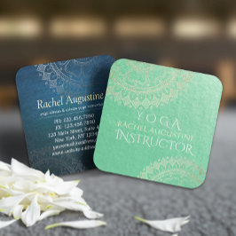 Yoga Meditation Instructor Green Gold Foil Mandala Quadratische Visitenkarte