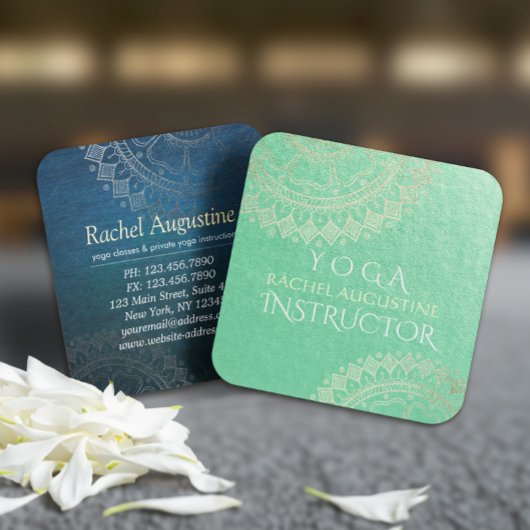 Yoga Meditation Instructor Green Gold Foil Mandala Quadratische Visitenkarte