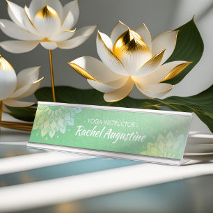 Yoga Meditation Instructor Green Gold Foil Mandala Schreibtischnamensplakette