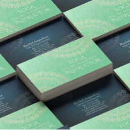Yoga Meditation Instructor Green Gold Foil Mandala Visitenkarte