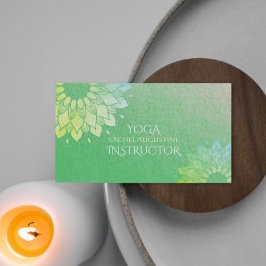Yoga Meditation Instructor Green Gold Foil Mandala Visitenkarte