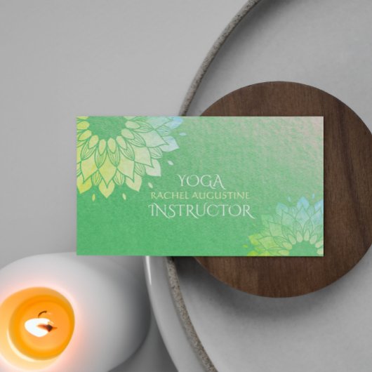 Yoga Meditation Instructor Green Gold Foil Mandala Visitenkarte