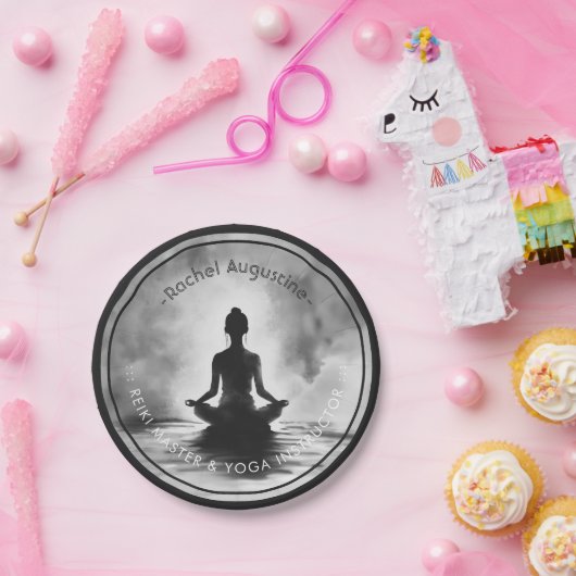 Yoga Meditation Instructor Lotus Pose Tinte Malere Pappteller (Party)