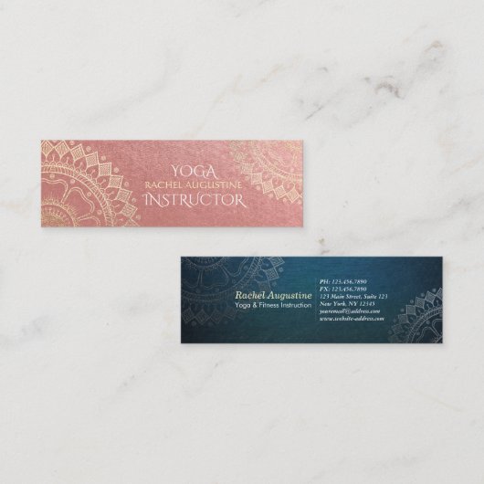 Yoga Meditation Instructor Pink Gold Foil Mandala Mini Visitenkarte (Vorne/Hinten)