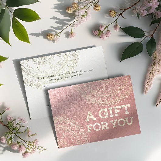 Yoga Meditation Instructor Pink Gold Foil Mandala Rabattkarte