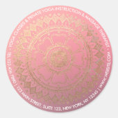 Yoga Meditation Instructor Pink Gold Foil Mandala Runder Aufkleber (Vorderseite)