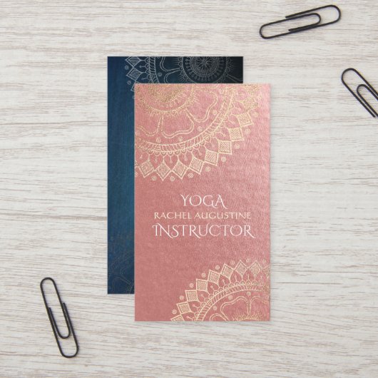 Yoga Meditation Instructor Pink Gold Foil Mandala Visitenkarte (Vorderseite/Rückseite Beispiel)
