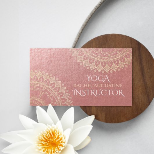 Yoga Meditation Instructor Pink Gold Foil Mandala Visitenkarte