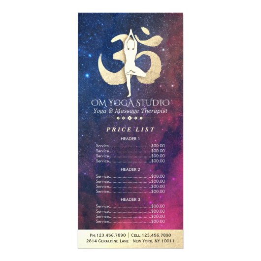 YOGA Meditation Instructor Price List Tree Pose OM Werbekarte (Vorne)