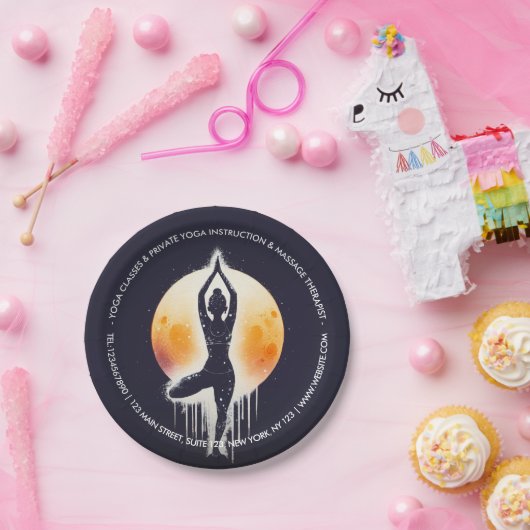 Yoga Meditation Instructor Tree Pose Vollmond Pappteller (Party)