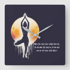 Yoga Meditation Instructor Tree Pose Vollmond Quadratische Wanduhr