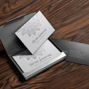 YOGA Meditation Instructor White & Silver Mandala Visitenkarte