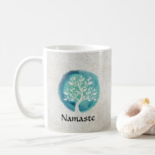 Yoga Meditation Instruktor Eleganter Aquarellbaum Kaffeetasse (Mit Donut)