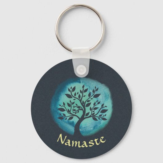 Yoga Meditation Instruktor Eleganter Aquarellbaum Schlüsselanhänger (Vorderseite)