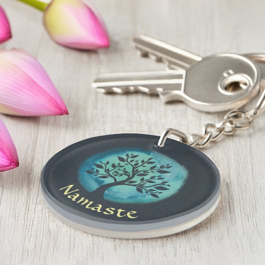Yoga Meditation Instruktor Eleganter Aquarellbaum Schlüsselanhänger