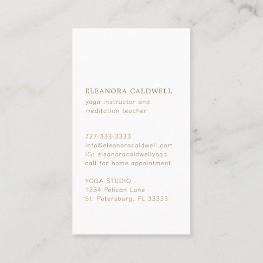 Yoga Meditation Lehrer Lotus Logo Gold auf Weiß Visitenkarte (Rückseite)