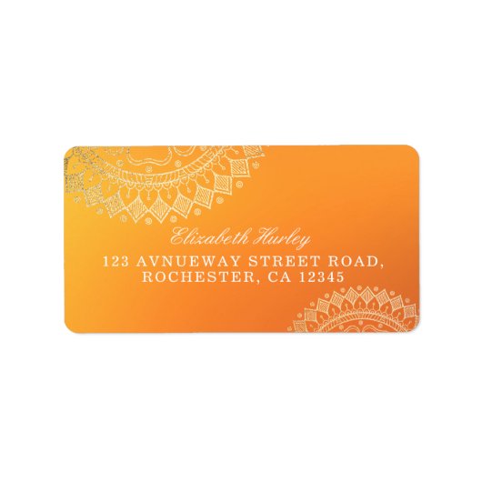 Yoga Meditation Lehrer Moderne Orange Gold Mandala Adressaufkleber (Vorne)