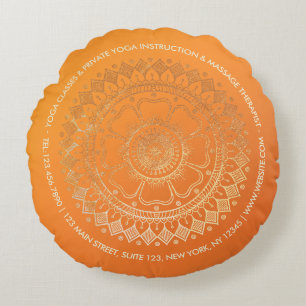 Yoga Meditation Lehrer Moderne Orange Gold Mandala Rundes Kissen