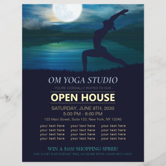 Yoga Meditation Lehrer Moon Salutation Open House Flyer (Vorne)