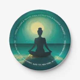 Yoga Meditation Pose auf Rock Full Moon Stars Nigh Pappteller