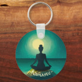 Yoga Meditation Pose auf Rock Full Moon Stars Nigh Schlüsselanhänger (Vorderseite)